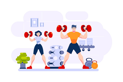 Fitness & Workout Illustration concept active athletic equipment fitness gym health healthy human illustration muscle sport squat training workout yoga