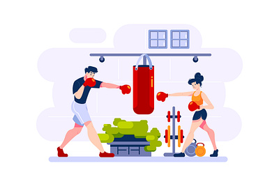 Fitness & Workout Illustration concept active athletic equipment fitness gym health healthy human illustration muscle sport squat training workout yoga