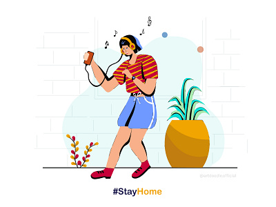 Listening To Music (Quarantine Time) character design characterdesign colourful colours coronavirus covid19 design flat design flat illustration graphic design illustration listen music listen songs music stayhome vector vector art