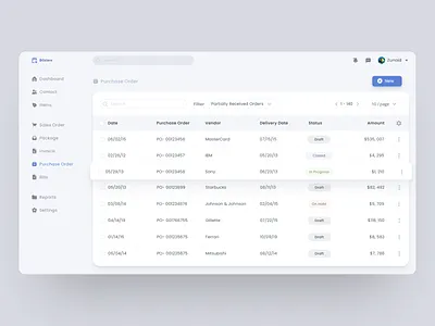 Purchase Order Table app clean dashboard dashboard ui design flat interface inventory management modern product design system table tables ui ux web web app webdesign website