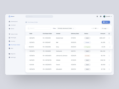 Purchase Order Table app clean dashboard dashboard ui design flat interface inventory management modern product design system table tables ui ux web web app webdesign website