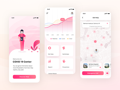 Corona Covid-19 Help Center android app card clean corona coronaapp coronavirus covid 19 covid19 direction healthapp ios location map mapping mobile mobilemap portfolio screen ui