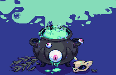 cauldron cartoon cat cauldron design illustration magic pixel pixel art pixelart pixels potion witch