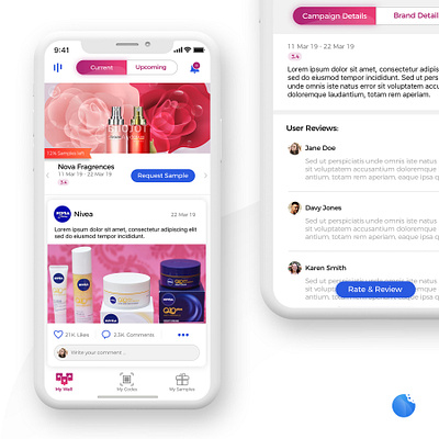 Current Campaigns app beauty brand campaigns current design posts products samples timeline ui uiux