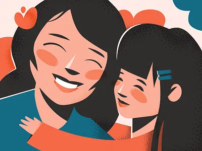 Mother and daughter adobe illustrator artwork blue child cute face girl illustration kid mom mother portrait red vector vector illustration