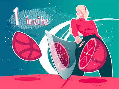 Invite aggressive ball citrus cut design dribbble girl grapefruit hello dribble illustration invite invite giveaway invites knife orange share