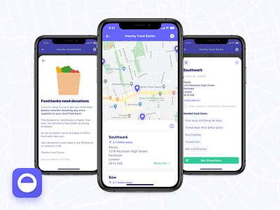 Food Bank Finder app cuvva finder fintech food foodbank insurance insurtech ios iphone map product product design search ui