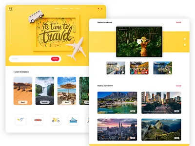 Travel Agency Web UI Design airplane beach car city desert design web jungle landing page landing page design motorcycle ship travel agency travel app travel icon travel website travelling ui design ux design web design yellow images