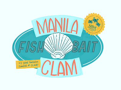 Animal Crossing - Manila clam fish bait logo acnh animal crossing badge brand branding colour hand drawn hand lettering illustration lettering logo manila clam new horizons nook inc product retro design type typography vintage badge vintage logo