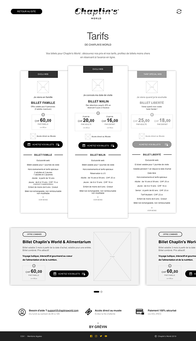 Page tarifs compare design landingpage leisure prices tickets ux wireframe