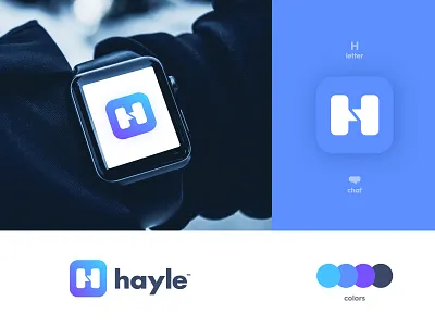 Hayle - Brand Identity Design app logo blue and white brand brand identity branding chat box design h letter hidden meaning identity design identity designer lettermark logo logo design logomark logotype designer modern negative space smart mark typography