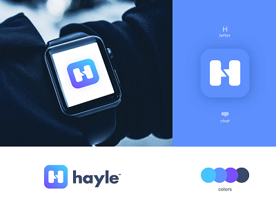 Hayle - Brand Identity Design app logo blue and white brand brand identity branding chat box design h letter hidden meaning identity design identity designer lettermark logo logo design logomark logotype designer modern negative space smart mark typography