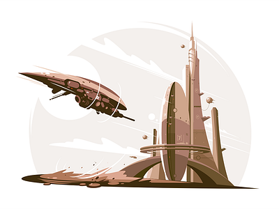 Future architecture air architecture flat future illustration kit8 skyscraper spaceship vector