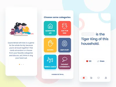 Pick card game app design card categories colors flat game game ui ios iphone ui ux words