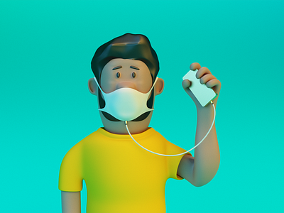 Quarantine Life Boost 3d c4d character cinema4d corona covid 19 illustration mask phone quarantine workfromhone