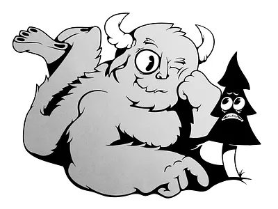 One-sided feelings bw characters feelings humor illustration monochrome sasquatch tree vector vectorart yetti
