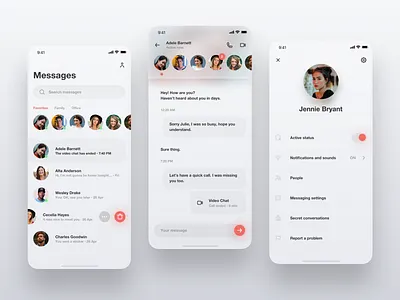 Messenger Redesign app chat chat app clean concept dailyui dailyui 013 dark ui ios iphone message app messaging mobile neumorphism profile redesign skeuomorph ui ux white