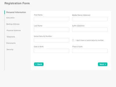 Register Form with Navigation form navigation progress register registration step by step tab