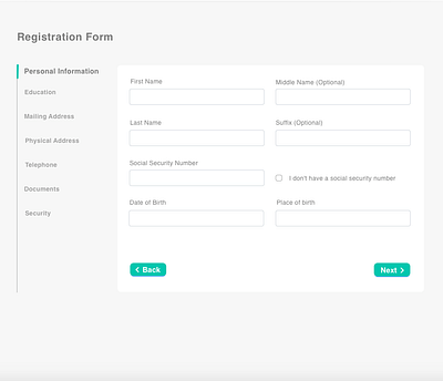 Register Form with Navigation form navigation progress register registration step by step tab