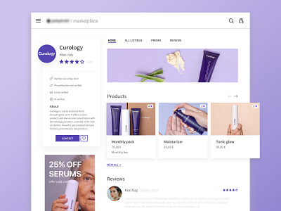 Marketplace business Page Overview beauty design display ad interface layout marketplace overview product profile template ui ux web webdesign website