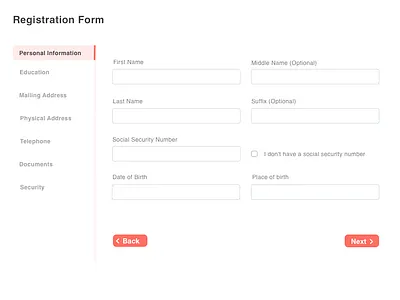 Registration Form with Navigation form navigation progress registration steps tab