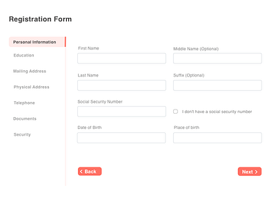 Registration Form with Navigation form navigation progress registration steps tab