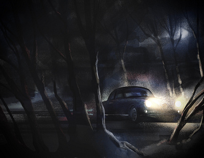 Night Drive (rework) alfa romeo car dark drive forest illustration night noir procreate trees