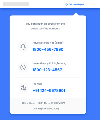 Talk to an expert call center contact us popup talk to expert