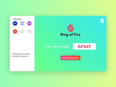 Ring of Fire - Waiting Room and Invite page concept coronavirus covid 19 design designapp drinking game drinks game gamers invite online page players ringoffire ringoffire.io ui ux waiting room