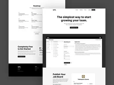 Wrk - Marketing Site applicaiton applicant tracking system application ats black and white build clean design growth hiring hiring platform job application job board job post landing marketing minimal simple software team