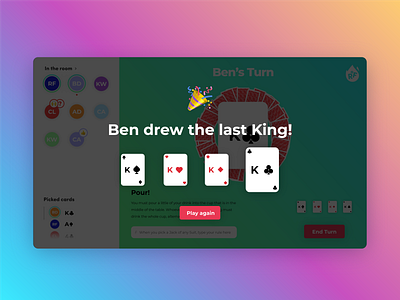 Ring Of Fire - End of game screen app brand branding cards online concept coronavirus covid 19 design digital drinking game game ui gamification logo online players ringoffire ringoffire.io ui ux web