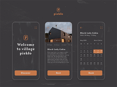 village piekło | UI concept apartment app booking brand identity branding elegant font hell hotel lake logo masurian lake district mobile nature poland texture typography ui ui design ux ux design