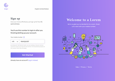 Sign Up Page illustration ui ux website