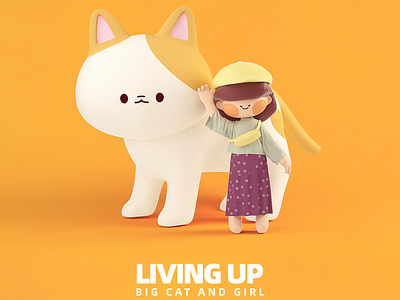 BIG CAT AND GIRL c4d mascot