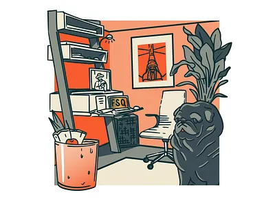 FSQ April 2020 - Quarantine Edition fsq illustration inside mai tai pug quarantine room studio vector