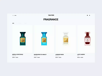 Fragrance by Tom Ford — concept page animation beauty card product concept design figma fragrance interaction protopie tom ford ui ui design web website