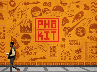 Pho-Kit Mural branding branding agency branding design eco eco brand eco packaging food brand food branding food packaging icon design illustration mural noodles pho pho branding pho logo plasic restaurant branding restaurant logo restaurants