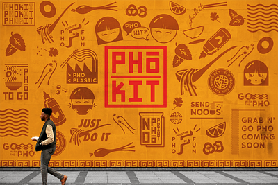 Pho-Kit Mural branding branding agency branding design eco eco brand eco packaging food brand food branding food packaging icon design illustration mural noodles pho pho branding pho logo plasic restaurant branding restaurant logo restaurants