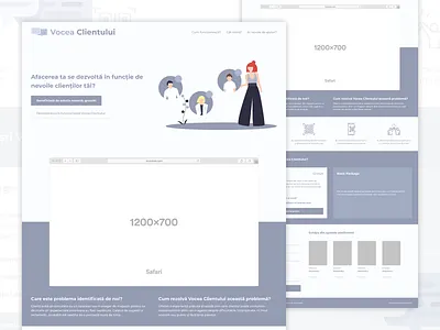 Vocea Clientului - SaaS Landing Page (wireframe stage) clean flat gray landing page landingpage layout minimal overlapping saas shadow simple ui ui ux ux web web design webdesign website wireframe