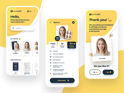 Photo AiD mobile app emoji fluid minimal mobile mobile app modern ui uiux ux ux design vibrant yellow