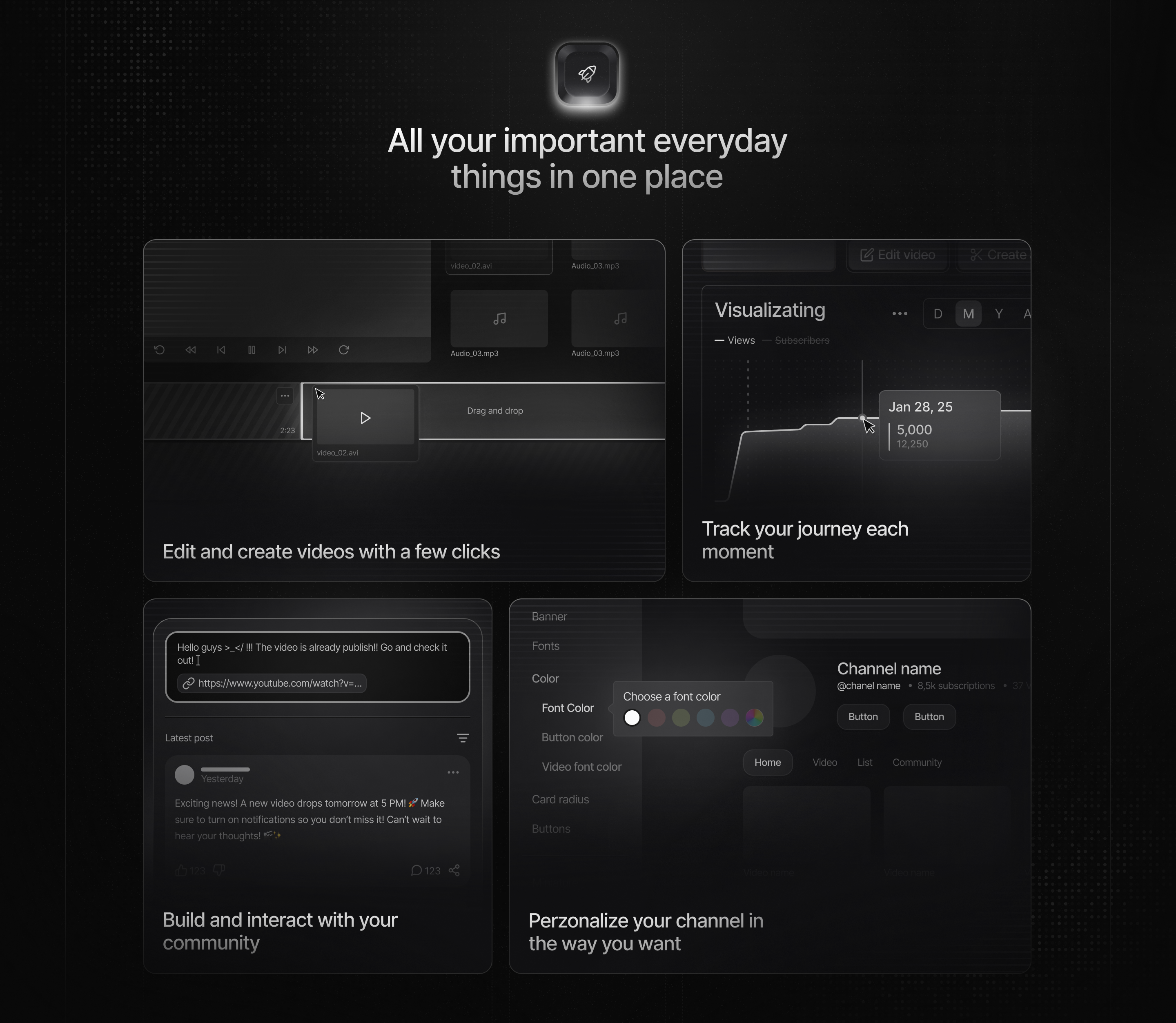 Youtube Studio Website - Bento Grid Concept bento dark design experience figma grid interface ui user ux website