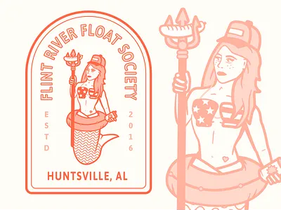 Flint River Float Society alabama badge branding character emblem illustration mermaid river