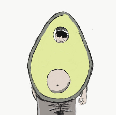 Avocado character color illustration line art pen drawing