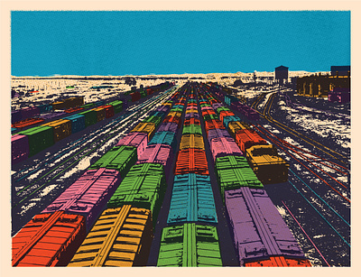 Depot depot qurantine rainbow retro screenprint train vintage void west