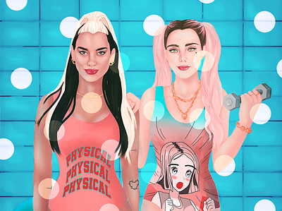 Girls Illustration 2d art artwork blue characterdesign colorful art digital illustration digital painting digitalart drawing dua lipa fashion illustration fitness girl character girls graphic design illustration new polkadot retro style workout