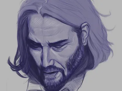 Keanu Reeves actor blue digital portrait drawing face illustration john wick keanu reeves portrait portrait art