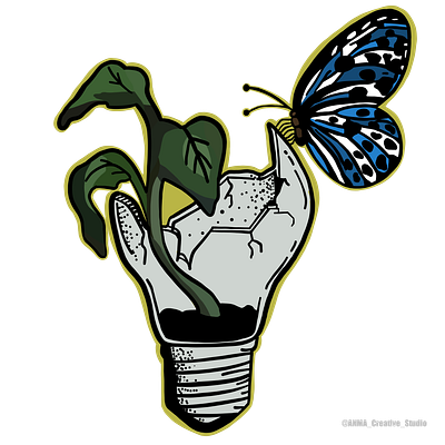 Overrun by Nature butterfly design digital art graphic illustration lightbulb nature