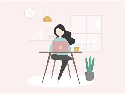 Work from Home Illustration digital illustration female character flat character flat illustration home illustration office simple