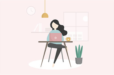 Work from Home Illustration digital illustration female character flat character flat illustration home illustration office simple