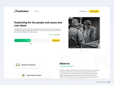 Fundraiser UI charity clean clean ui design flat fundraiser interaction landing page minimal minimal ui minimalism minimalist ui ux web web design website website design